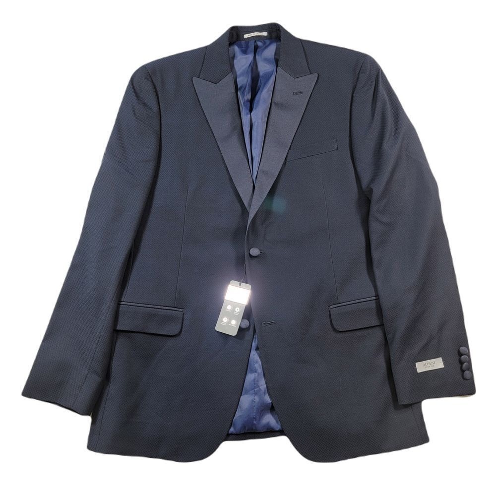 Alfani Slim-Fit Navy Tuxedo Suit Jacket Mens 42L Blue Diamond Grid‎ Pattern $360